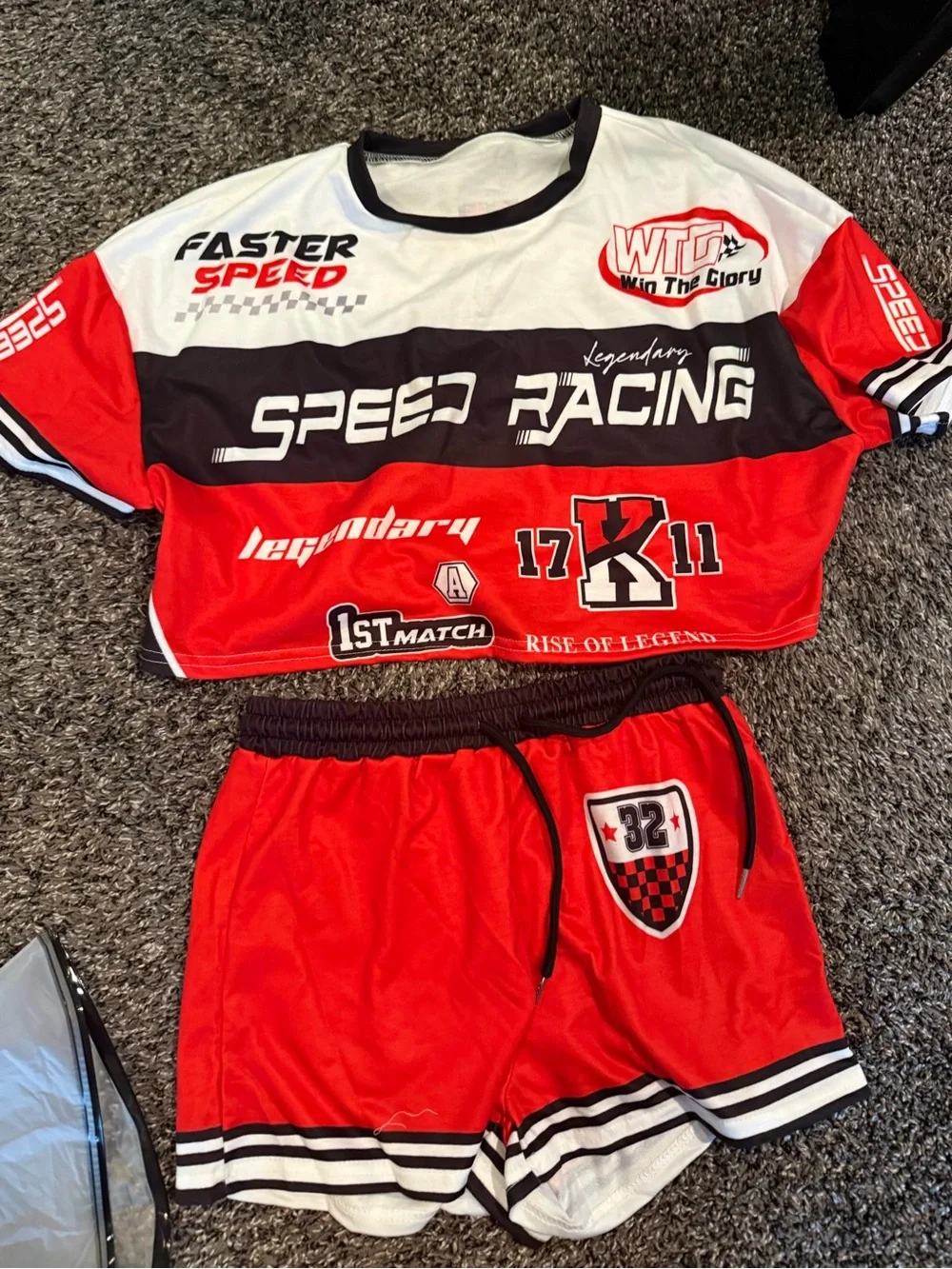 Red 'Speed Racing' Athletic Shorts Set for Women
